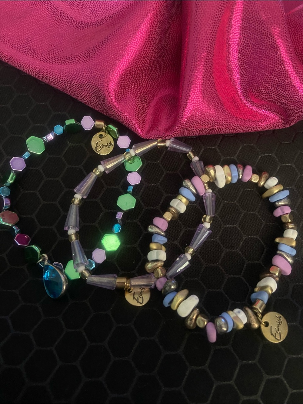 BRAND NEW Erimish Beaded Stretch Bracelet Set - Green, Purple & Blue Accents - Picture 2 of 3